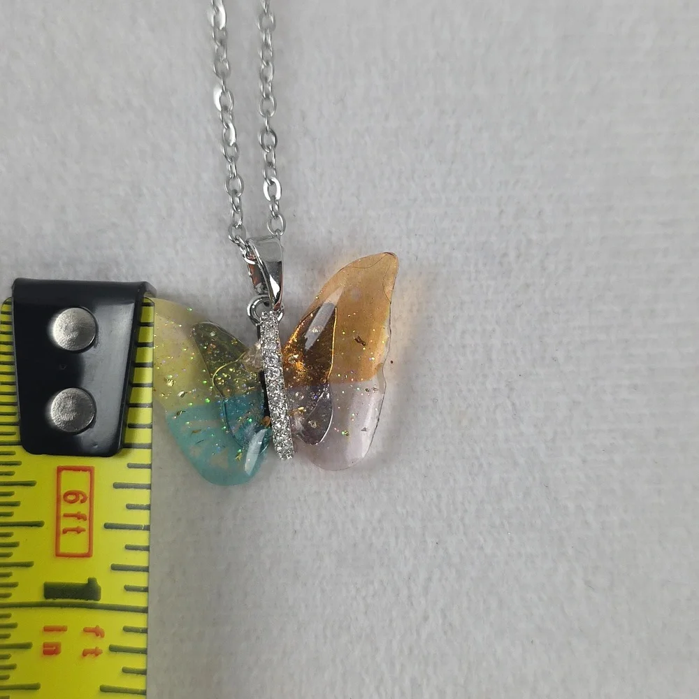 NWT Rainbow Butterfly Necklace Stainless Steel 16